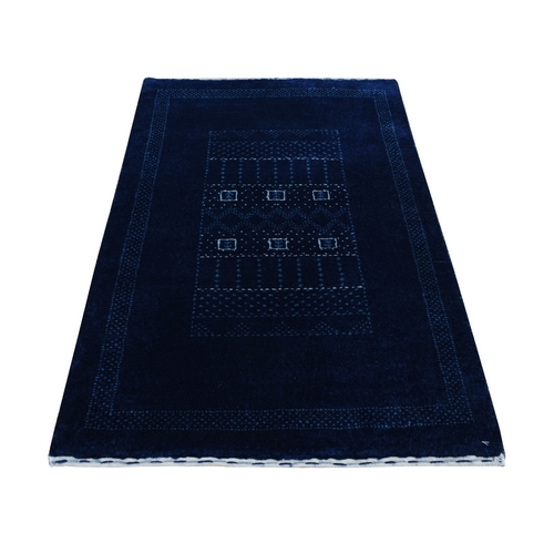 Solid Midnight Blue, Lori Buft with Squares Design, Hand Knotted, Persian, Pure Wool, Sample Oriental 