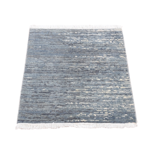 Morning Blue, Pure Wool, Abstract Galaxy Design, Hand Knotted, Sample Mat Small Square, Oriental Rug