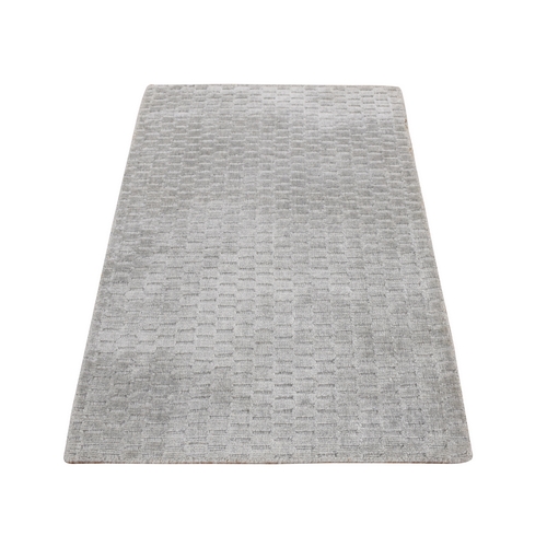 Ash Gray, Tone on Tone Small Square Design, Hand Loomed, Pure Wool, Oriental 