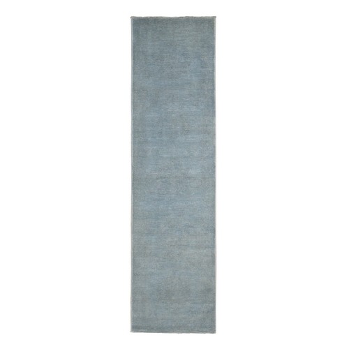 Spanish Gray, Hand Knotted, Silver Wash Peshawar, Plain with No Design, Pure Wool, Oriental Runner Rug