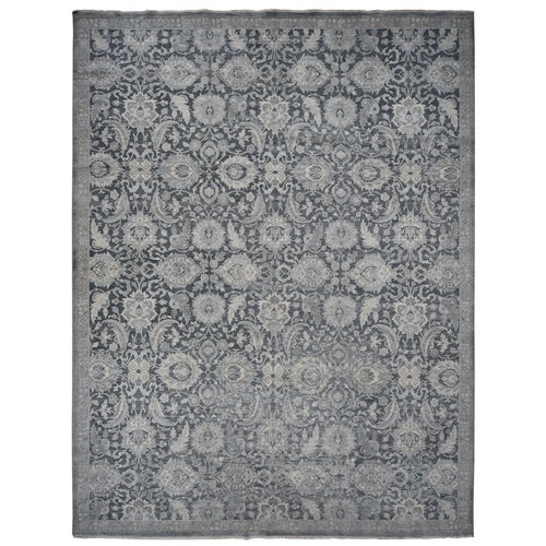 Ash Gray, Hand Knotted, Oushak Influence, Silk with Textured Wool, Oversized Oriental Rug