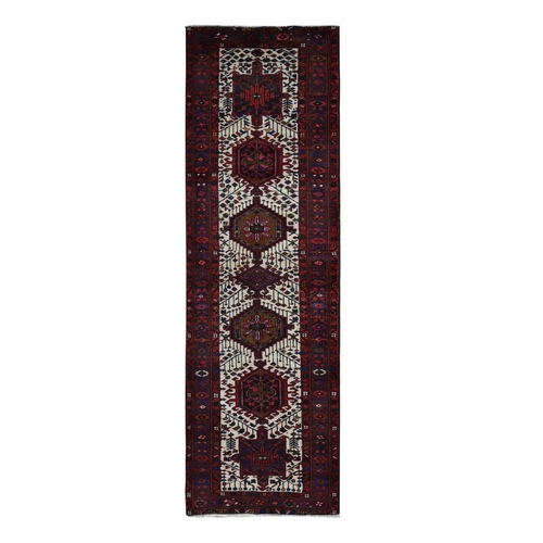 Crimson Red, Vintage Persian Karajeh, Pure Wool, Hand Knotted, Runner Oriental Rug