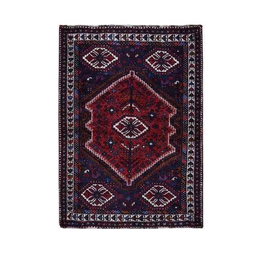 Chili Red, New Persian Shiraz with Geometric Medallion, Pure Wool, Hand Knotted, Oriental Rug