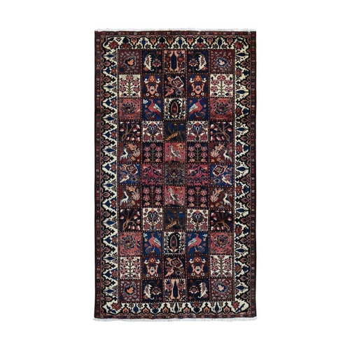 Bole Brown, On Clearance, Persian Bakhtiari, Colorful Block Garden Design with Birds, Pure Wool, Hand Knotted, Oriental 