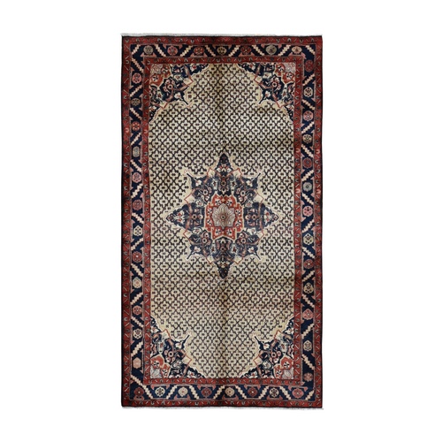 Champagne Color, Vintage Persian Hamadan, Flower Medallion, Camel Hair, Pure Wool, Hand Knotted, Oriental Rug