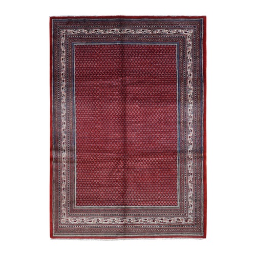 Fire Brick Red, New Persian Sarouk Mir with Small Repetitive Boteh Design, Pure Wool, Hand Knotted, Oriental Rug