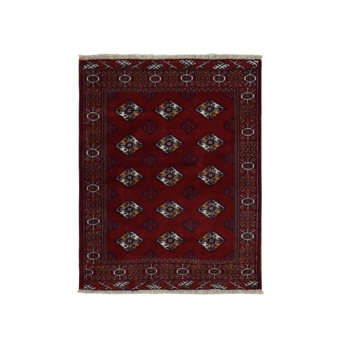 Sangria Red, Persian Turkoman Bokara with Geometric Design, Pure Wool, Hand Knotted Oriental Rug