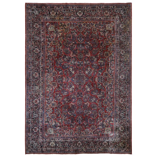 Fire Brick Red, Antique Persian Sarouk, Full Pile, Mint Condition, Hand Knotted, Pure Wool, Clean with Sides and Ends Professionally Secured, Oversized Oriental 
