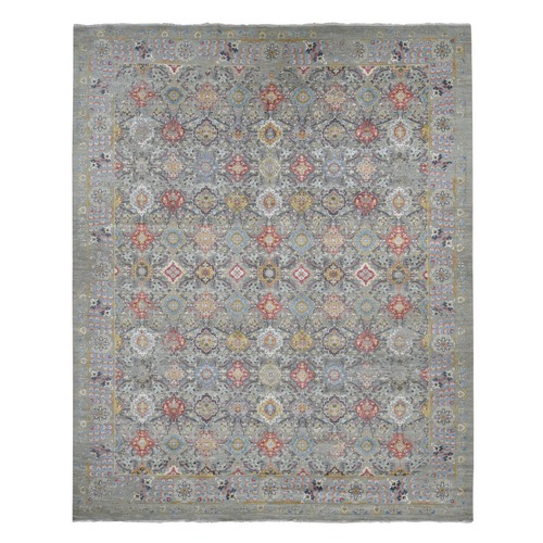 Stone Gray, THE SUNSET ROSETTES, Wool and Pure Silk, Hand Knotted, Oversized, Oriental Rug