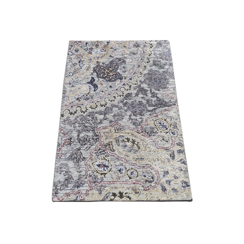 Goose Gray, THE MAHARAJA, Pure Silk with Textured Wool, Hand Knotted, Oriental Rug