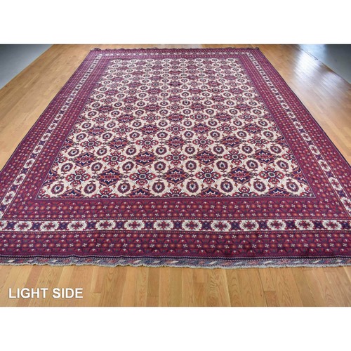 Bone White, Oversized, Afghan Khamyab, Hand Knotted, Denser Weave with Shiny Wool, Oriental Rug