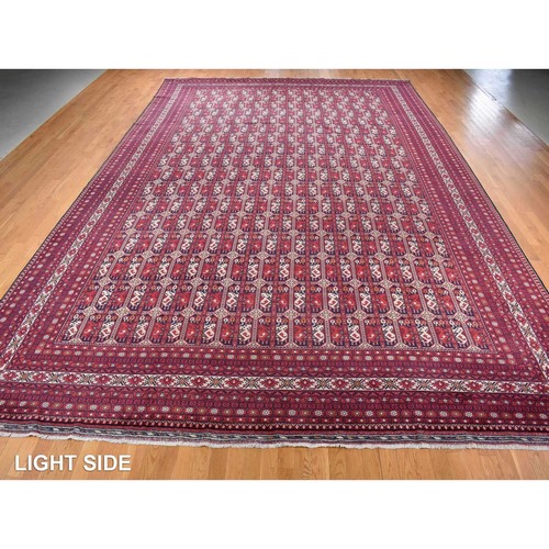 Ruby Red, Denser Weave with Shiny Wool, Afghan Khamyab with Intricate Compartment Box Design, Hand Knotted, Oversized Oriental Rug