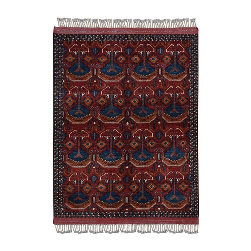 Tuscan Red, Afghan Ersari, Geometrical Spaceship Design, Pure Wool, Hand Knotted, Oriental Rug