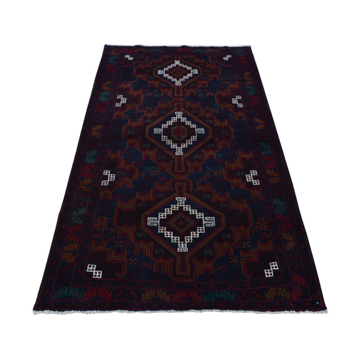 Space Cadet, Afghan Baluch Geometric Design, Pure Wool, Hand Knotted, Oriental Rug