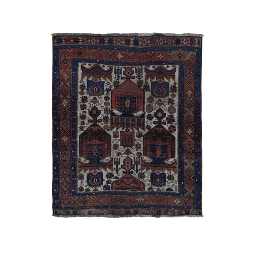 Prismatic Red, Antique Persian Afshar, Large Geometric Elements, Hand Knotted, Pure Wool, Even Wear, Clean, Sides and Ends Professionally Secured, Oriental Rug