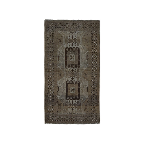 Bistre Brown, Washed Out Afghan Baluch with Natural Colors, Pure Wool, Hand Knotted, Wide Runner Oriental Rug
