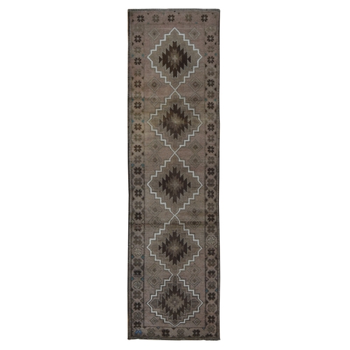 Burlywood Brown, Washed Out Afghan Baluch with Natural Colors, Pure Wool, Hand Knotted, Runner Oriental Rug