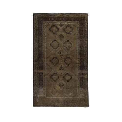 Dirt Brown, Washed Out with Natural Colors, Distinct Abrash Tribal, Pure Wool, Hand Knotted, Oriental Rug