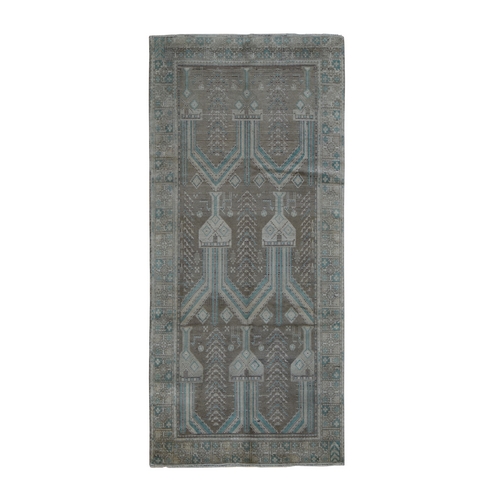 Cinereous Gray, Washed Out Afghan Baluch with Natural Colors, Pure Wool, Hand Knotted, Wide Runner, Oriental Rug