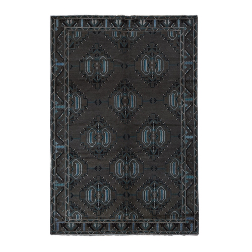 Taupe Brown with Touches of Blue, Earthtone Colors, Afghan Baluch, Bold Geometric Design, Hand Knotted, Pure Wool, Oriental Rug