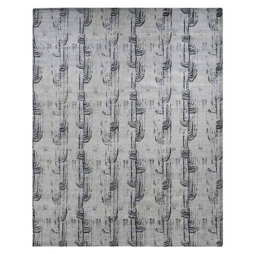 Cloud Gray, THE CANE, Oversized, Pure Silk with Textured Wool, Hand Knotted Oriental Rug
