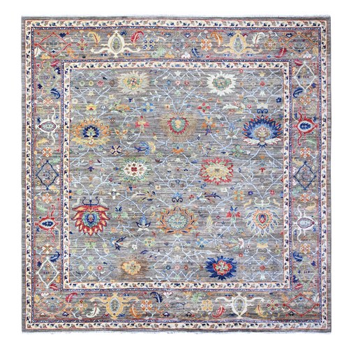 Gainsboro and Dim Gray, Aryana with Ziegler Mahal All Over Colorful Design, Hand Knotted, Vegetable Dyes, Vibrant Wool, Square Oriental Rug