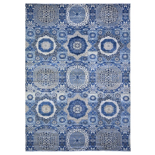 Sapphire Blue, Dense Weave Vegetable Dyes, Soft Wool Hand Knotted, Fine Aryana  with Mamluk Borderless Design, Oriental Rug