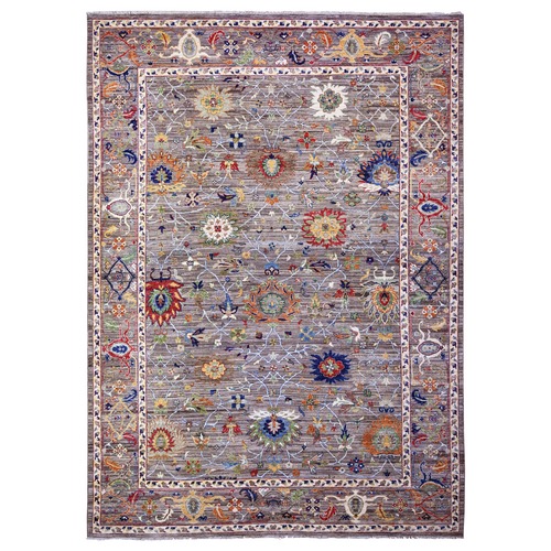 Bone Gray, Aryana with Ziegler Mahal All Over Colorful Design, Hand Knotted, Natural Dyes, Vibrant Wool, Oriental Rug