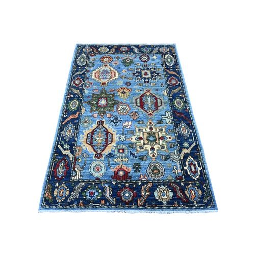 Mosaic Blue, Fine Aryana , Dense Weave and Tribal Medallion, All Over Colorful Design, Hand Knotted, Natural Dyes, Vibrant Wool, Oriental Rug