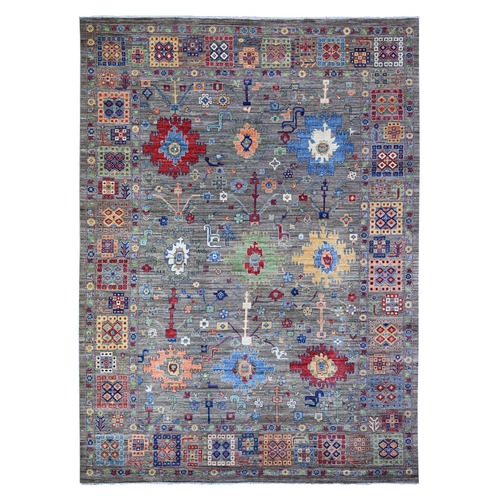 Spanish Gray, Aryana Collection, Mahal Design with Geometric Leaf Elements, Vegetable Dyes, Extra Soft Wool, Hand Knotted, Oriental Rug