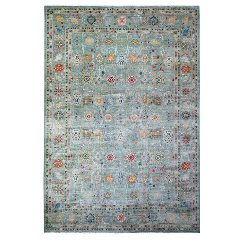 Cedar Grove Green, Denser Weave Oushak All Over Design Multi Colors, Extra Soft Wool, Hand Knotted, Oversize Oriental Rug
