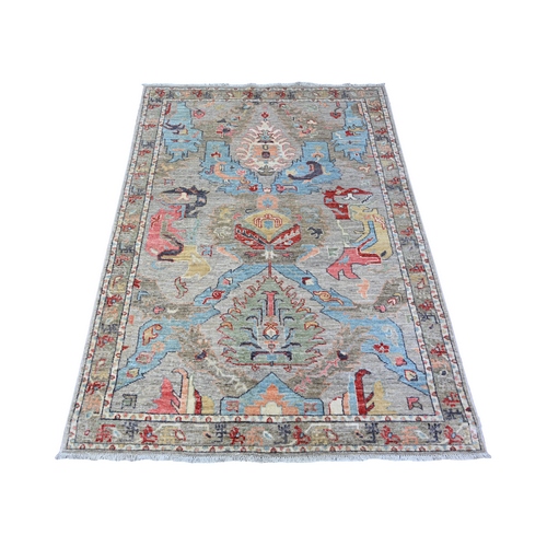 Electric Gray, Fine Aryana, Sultanabad Leaf Design, Hand Knotted, Natural Dyes, Vibrant Wool, Oriental Rug