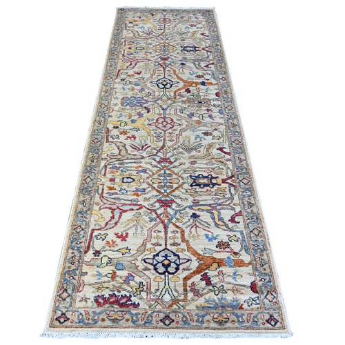 Pastel Gray, Aryana with North West Persian Design, Natural Dyes, Luxurious Wool, Hand Knotted, Runner Oriental Rug
