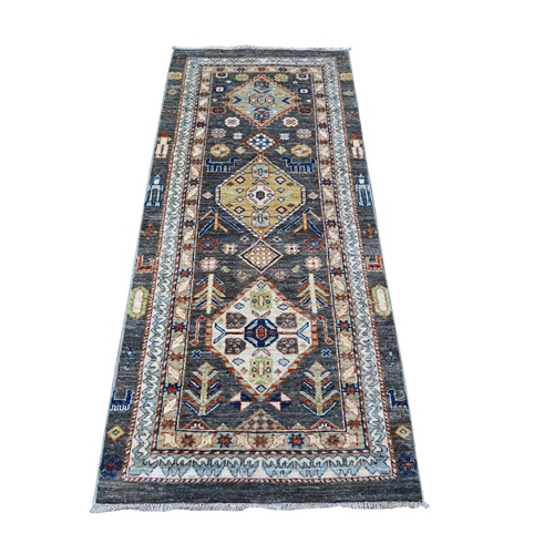 Dove Gray, Aryana with North West Persian Design with Small Animal Figurines, Natural Dyes, Luxurious Wool, Hand Knotted, Runner Oriental Rug