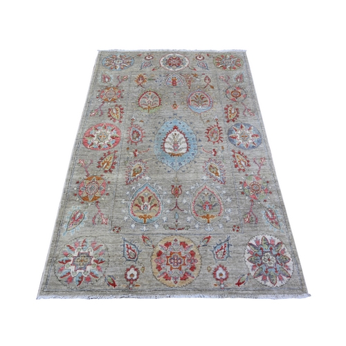 Sidewalk Gray, Uzbek Suzani Design Densely Woven Natural Dyes, 100% Wool Hand Knotted, Oriental Rug
