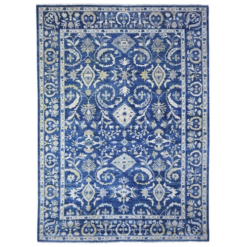 Yale Blue, Fine Peshawar with Heriz All Over Design, Hand Knotted, Vegetable Dyes, Natural Wool, Dense Weave, Oriental Rug