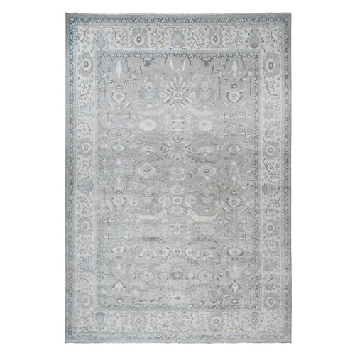 Timberwolf Gray, Fine Peshawar Heriz, Sickle Leaf Design, Hand Knotted, Natural Dyes, Densely Woven, Pure Wool, Oversized Oriental Rug
