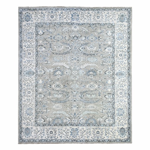 Repose Gray, Hand Knotted Fine Peshawar Heriz Sickle Leaf Design, Densely Woven, 100% Wool, Natural Dyes Oriental Rug  
