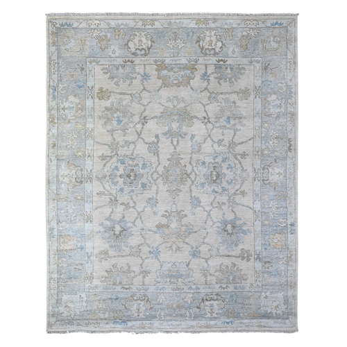 Bone White, Afghan Angora Oushak with All Over Motifs, Hand Knotted, Extra Soft Wool, Natural Dyes, Oriental Rug