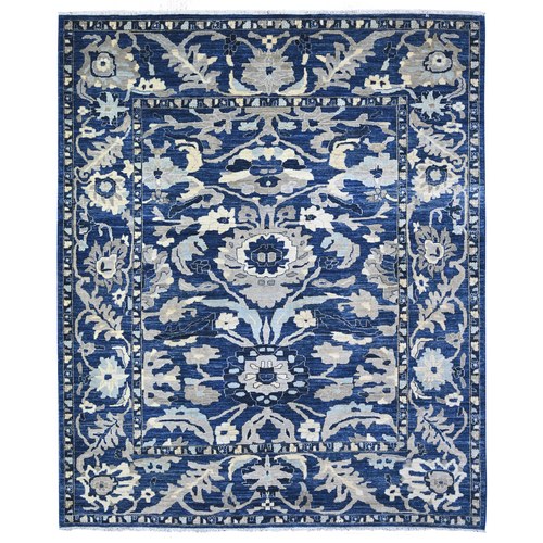 Honorable Blue, Vegetable Dyes, Soft and Vibrant Wool, Densely Woven, Hand Knotted Peshawar With Mahal Design, Oriental Rug