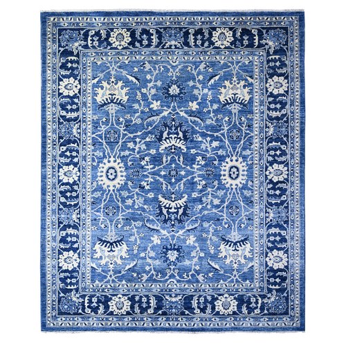 Loyal Blue, Peshawar All Over Mahal Design, Hand Knotted, Vegetable Dyes, Shiny and Soft Wool, Oriental Rug