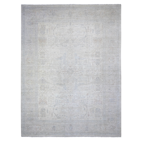Daisy White, Washed Out Peshawar, Hand Knotted, Pure Wool, Oversized, Oriental 