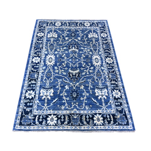 Triton Blue, Hand Knotted Peshawar Mahal Design All Over, Natural Dyes, 100% Wool Oriental Rug