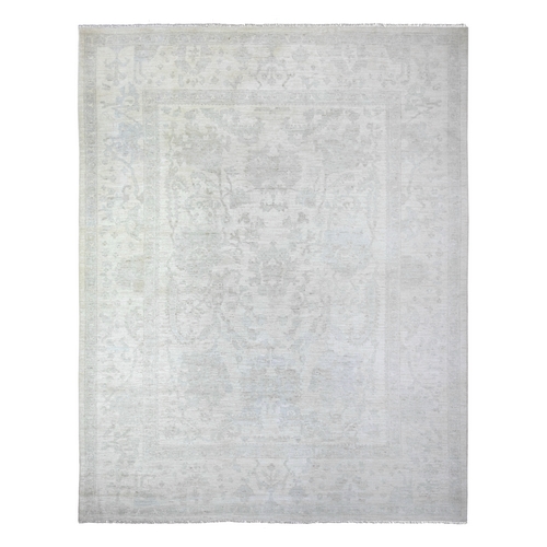 Vista White, Vegetable Dyes Afghan Angora Oushak All Over Pattern Faded Design, Hand Knotted, Vibrant Wool Oriental 