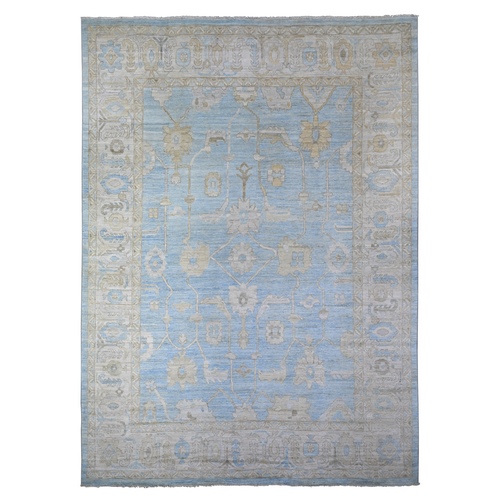 Maya Blue, Afghan Angora Oushak All Over Floral Design, Hand Knotted 100% Wool Natural Dyes, Oriental 
