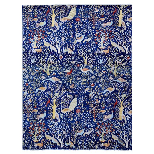 Millennium Blue, Afghan Peshawar with Birds of Paradise, Hand Knotted, Natural Dyes, 100% Wool, Oriental Rug
