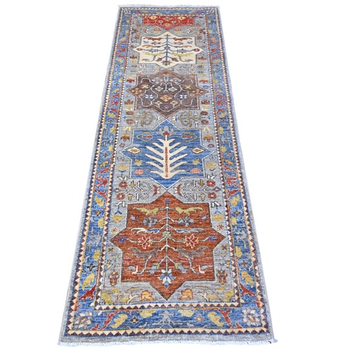 Mink Gray with Little Boy Blue, Caucasian Akstafa Design, Aryana Collection, 100% Wool, Hand Knotted, Runner Oriental 