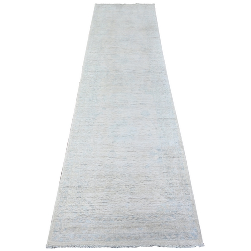Peppermint White, White Wash Peshawar, Hand Knotted, Luxurious Wool, Runner Oriental 