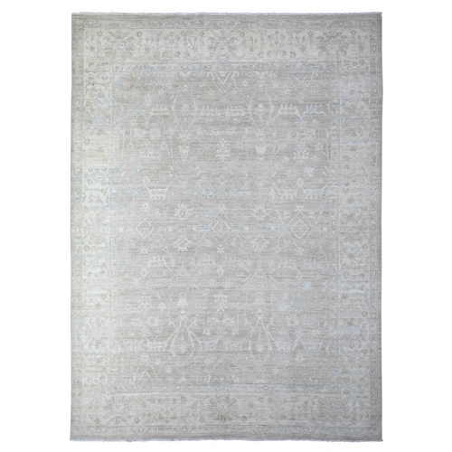 Coin Gray, White Wash Peshawar, Mahal Design Natural Dyes, Pure Wool, Hand Knotted, Oriental Rug 
