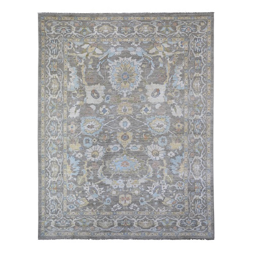 Dovetail Gray, Hand Knotted Finer Peshawar with All Over Floral Pattern, Natural Dyes Extra Soft Wool, Oriental Densely Woven Rug